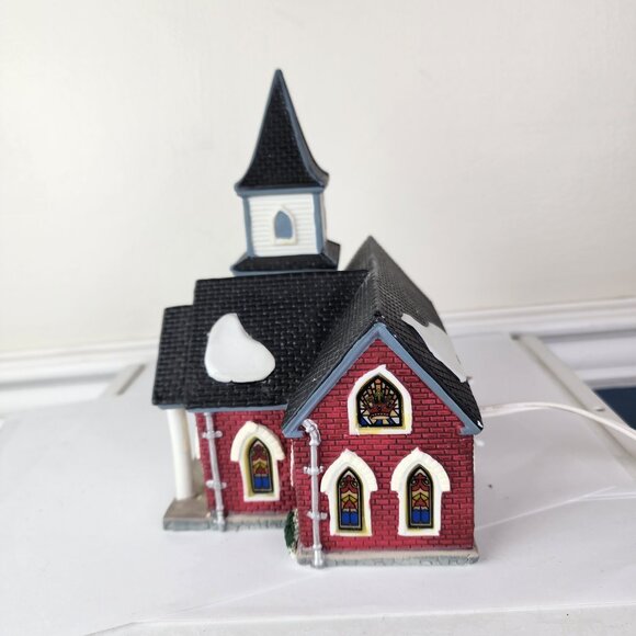 Lemax 1997 Village Collection Lighted Porcelain Church Plymouth Corners - Picture 4 of 7